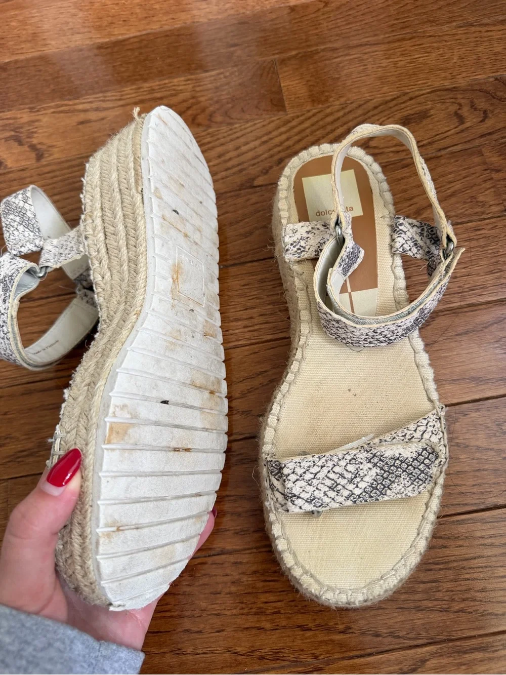 Dolce Vita Snake-Print Espadrille Slingback Sandals in White and Gray